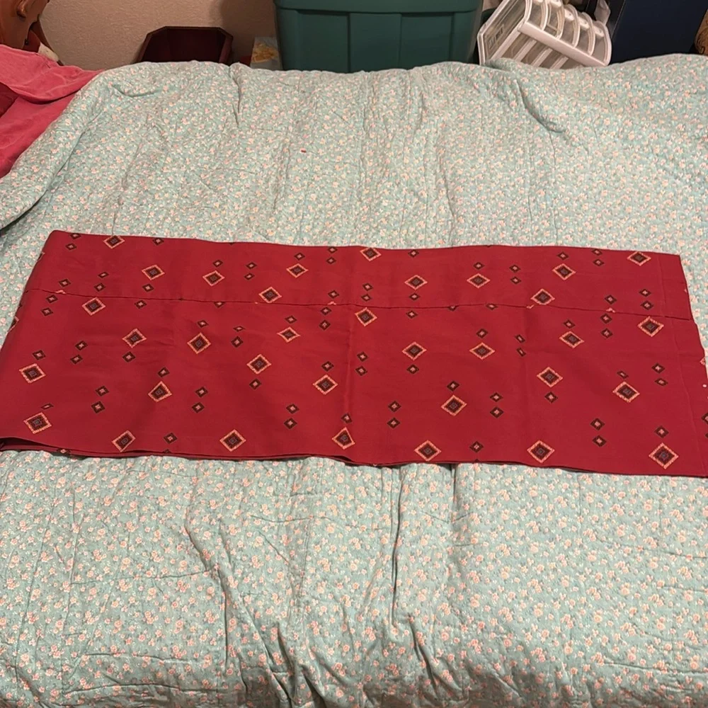 Red Valance with Small Geometric Designs
